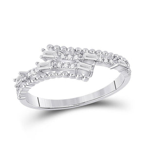 Diamond Band | 14kt White Gold Womens Baguette Diamond Bypass Band Ring 1/5 Cttw | Splendid Jewellery GND