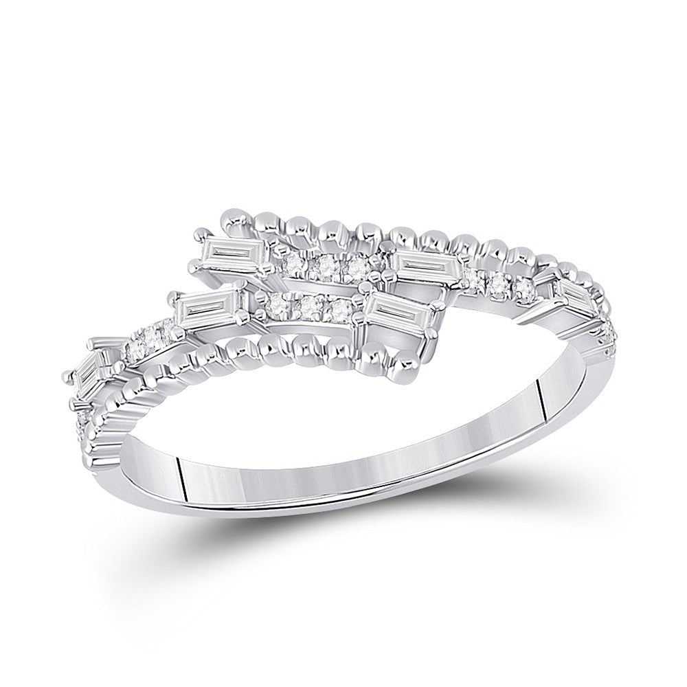 Diamond Band | 14kt White Gold Womens Baguette Diamond Bypass Band Ring 1/5 Cttw | Splendid Jewellery GND