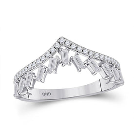 14kt White Gold Baguette Diamond Chevron Band Ring - A Mesmerizing Elegance - Top View