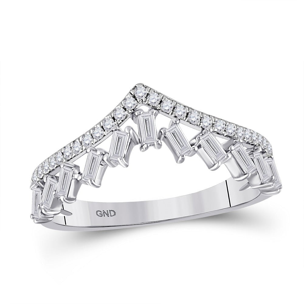 Diamond Band | 14kt White Gold Womens Baguette Diamond Chevron Band Ring 3/8 Cttw | Splendid Jewellery GND