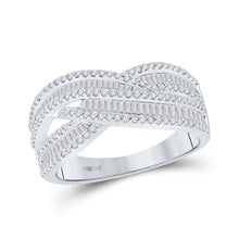 Load image into Gallery viewer, Elegant White Gold Baguette Diamond Crossover Cocktail Ring - Top View