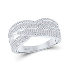 Elegant White Gold Baguette Diamond Crossover Cocktail Ring - Top View