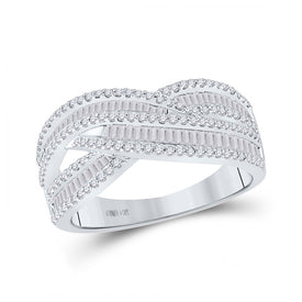 Elegant White Gold Baguette Diamond Crossover Cocktail Ring - Top View