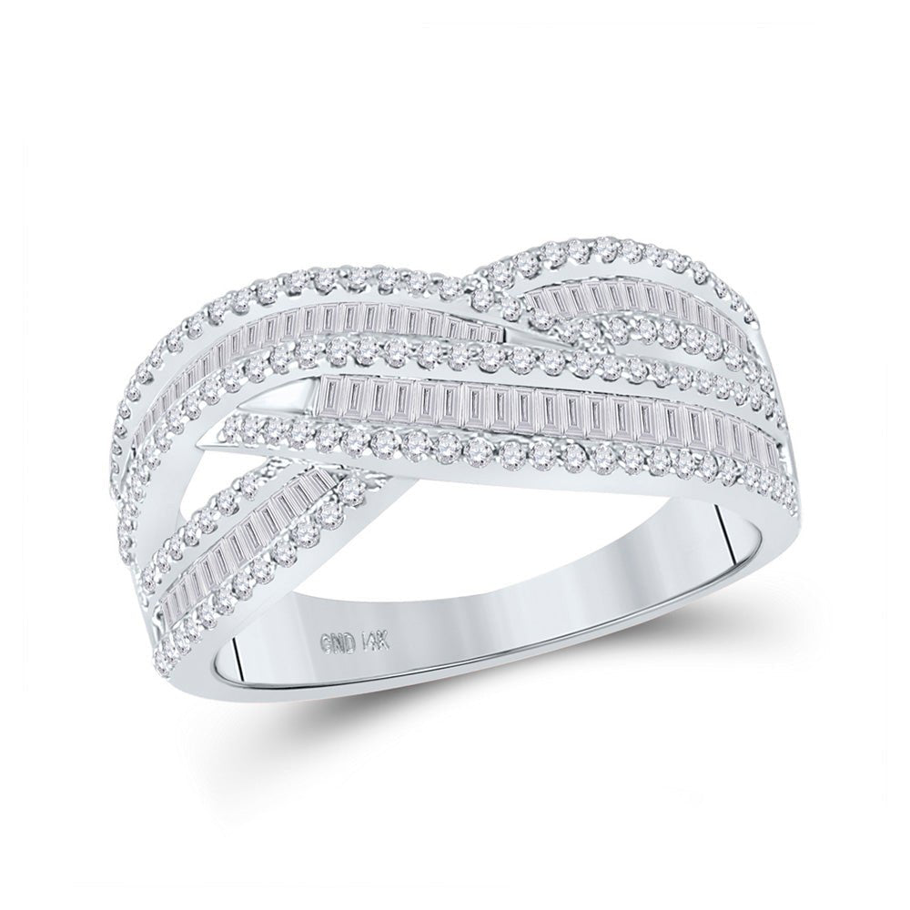 Diamond Band | 14kt White Gold Womens Baguette Diamond Crossover Cocktail Ring 3/4 Cttw | Splendid Jewellery GND