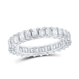 Radiant Elegance: 14kt White Gold Emerald Diamond Eternity Ring - Top View