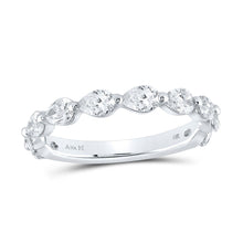 Load image into Gallery viewer, 14kt White Gold Pear Diamond Horizontal Sideways Row Band Ring - Dazzling Elegance - Top View