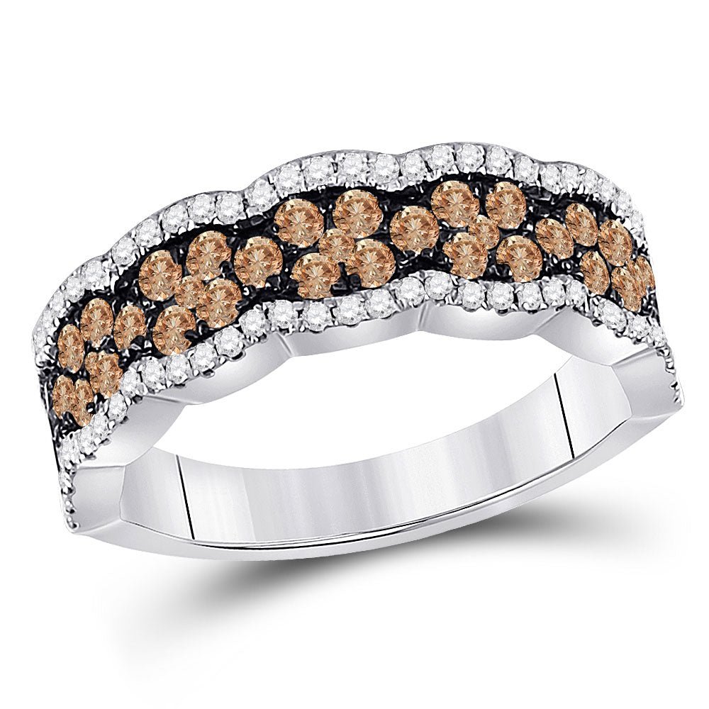 Diamond Band | 14kt White Gold Womens Round Brown Diamond Fashion Band Ring 1 Cttw | Splendid Jewellery GND