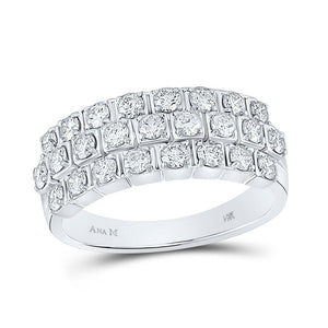 Diamond Band | 14kt White Gold Womens Round Diamond 3-Row Anniversary Ring 1 Cttw | Splendid Jewellery GND