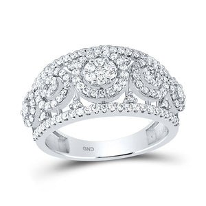Diamond Band | 14kt White Gold Womens Round Diamond Cluster Anniversary Ring 1 Cttw | Splendid Jewellery GND