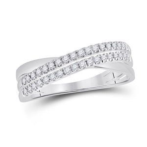 Diamond Band | 14kt White Gold Womens Round Diamond Crossover Band Ring 1/5 Cttw | Splendid Jewellery GND