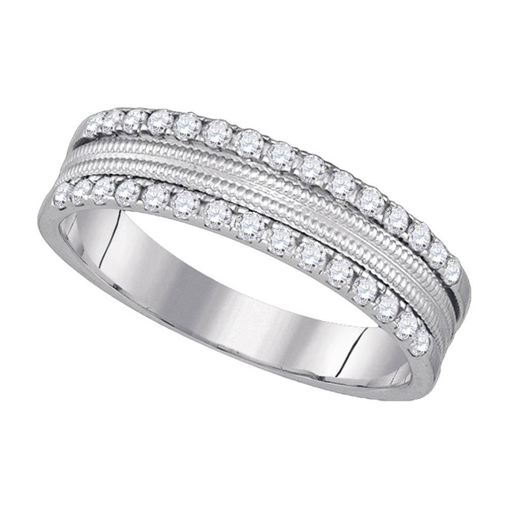 Diamond Band | 14kt White Gold Womens Round Diamond Double Row Band Ring 1/3 Cttw | Splendid Jewellery GND