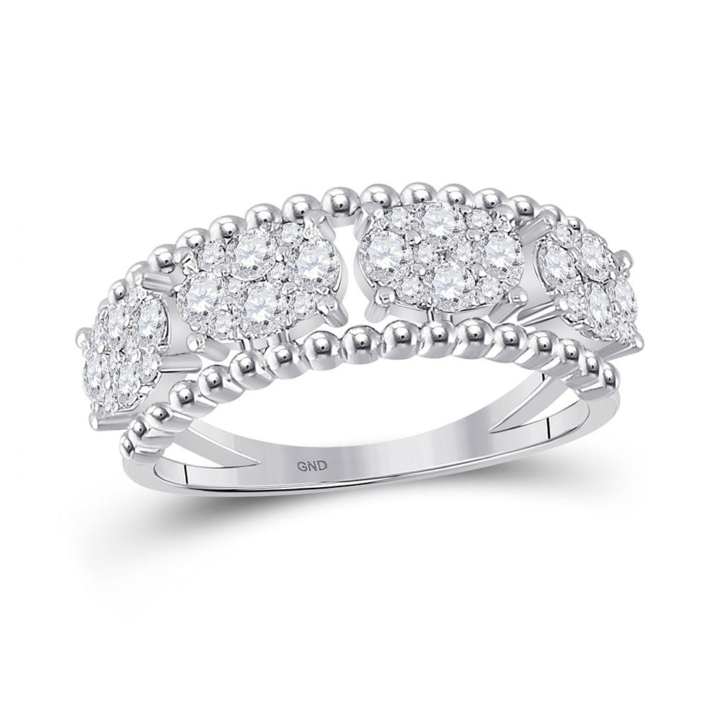 Diamond Band | 14kt White Gold Womens Round Diamond Oval Cluster Band Ring 3/4 Cttw | Splendid Jewellery GND