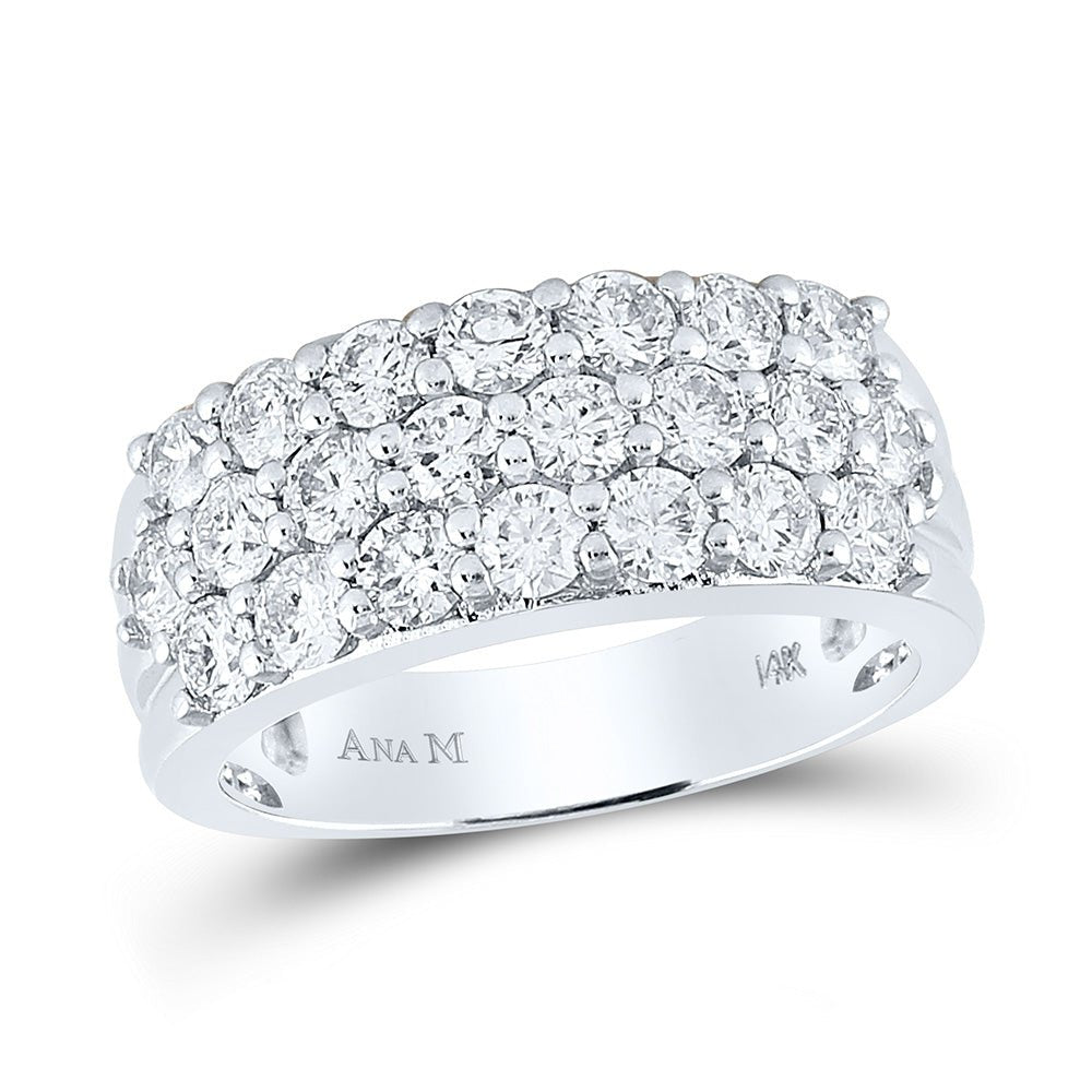 Diamond Band | 14kt White Gold Womens Round Diamond Triple Row Pave Band Ring 2 Cttw | Splendid Jewellery GND