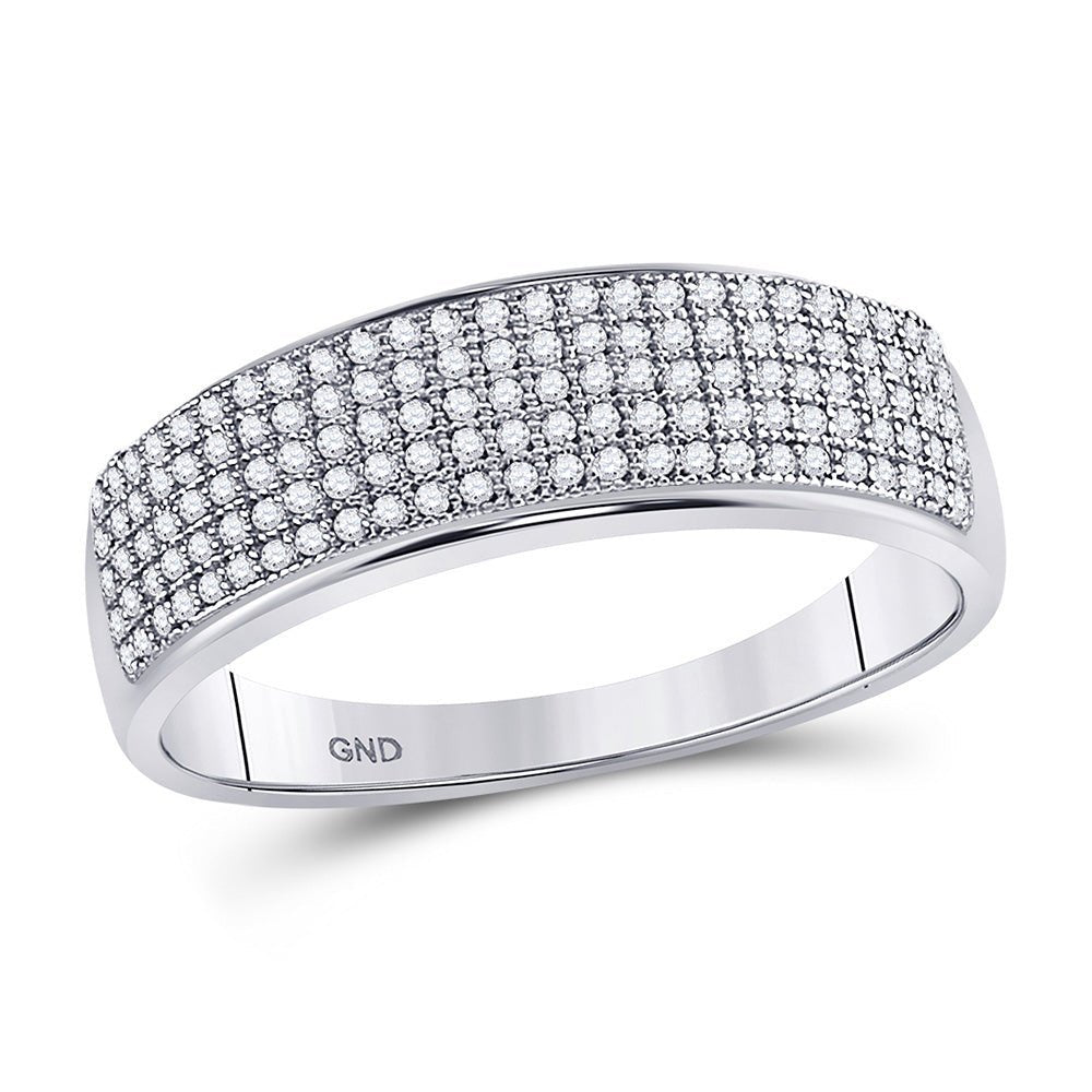 Diamond Brilliance: 10kt White Gold Mens Round Diamond Wedding Pave Band Ring 3/8 Cttw - Splendid Jewellery