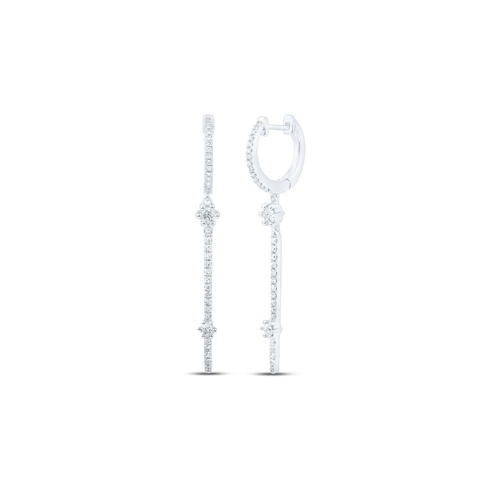 Diamond Brilliance: 10kt White Gold Womens Round Diamond Hoop Stick Dangle Earrings - Splendid Jewellery