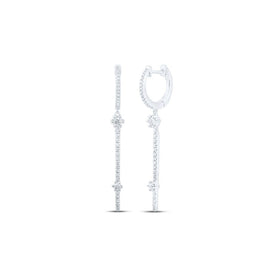 Diamond Brilliance: 10kt White Gold Womens Round Diamond Hoop Stick Dangle Earrings - Splendid Jewellery