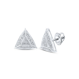 Diamond Brilliance: 10kt White Gold Womens Round Diamond Triangle Earrings 1/10 Cttw - Splendid Jewellery