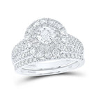 Diamond Brilliance: 14kt White Gold Round Halo Bridal Wedding Ring Set with Blue Sapphire - Splendid Jewellery