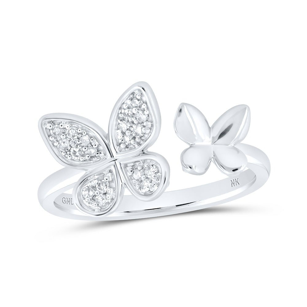 Diamond Butterfly Ring | 10kt White Gold Womens Round Diamond Butterfly Ring 1/8 Cttw | Splendid Jewellery GND