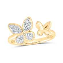 Load image into Gallery viewer, Enchanting Diamond Butterfly Ring | 10kt Yellow Gold Womens Round Diamond Butterfly Ring 1/8 Cttw product  Top View from Splendid Jewellery