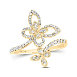 Diamond Butterfly Ring | 10kt Yellow Gold Womens Round Diamond Bypass Butterfly Ring 1/3 Cttw | Splendid Jewellery GND