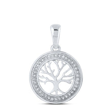 Load image into Gallery viewer, Enchanting Tree of Life Diamond Circle Pendant Top view from the 10Kt White Gold Womens Round Diamond Tree Of Life Circle Pendant 1 10 Cttwpin217251 collection by Splendid Jewellery