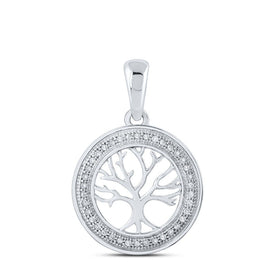 Enchanting Tree of Life Diamond Circle Pendant Top view from the 10Kt White Gold Womens Round Diamond Tree Of Life Circle Pendant 1 10 Cttwpin217251 collection by Splendid Jewellery