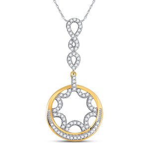 Diamond Circle Pendant | 10kt Yellow Gold Womens Round Diamond Dangle Circle Pendant 1/4 Cttw | Splendid Jewellery GND