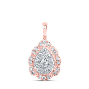 Diamond Cluster Pendant | 10kt Rose Gold Womens Round Diamond Teardrop Pendant 1 Cttw | Splendid Jewellery GND