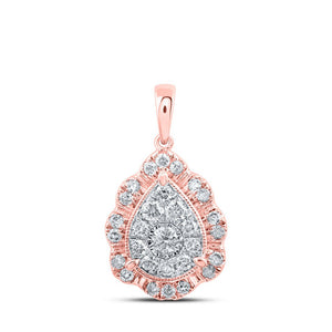 Diamond Cluster Pendant | 10kt Rose Gold Womens Round Diamond Teardrop Pendant 1/2 Cttw | Splendid Jewellery GND