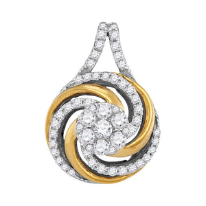 Diamond Cluster Pendant | 10kt Two-tone Gold Womens Round Diamond Swirl Cluster Pendant 1/2 Cttw | Splendid Jewellery GND