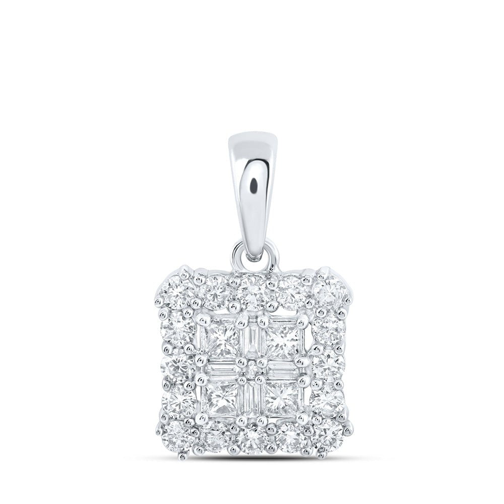 Diamond Cluster Pendant | 10kt White Gold Womens Princess Diamond Square Pendant 5/8 Cttw | Splendid Jewellery GND