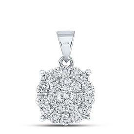 Radiant Brilliance: 10kt White Gold Diamond Cluster Pendant Top view from the 10Kt White Gold Womens Round Diamond Cluster Pendant 1 Cttwpin217436 collection by Splendid Jewellery