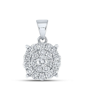 Diamond Cluster Pendant | 10kt White Gold Womens Round Diamond Cluster Pendant 1 Cttw | Splendid Jewellery GND