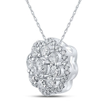 Load image into Gallery viewer, Dazzling Diamond Brilliance Pendant | 10kt White Gold Womens Round Diamond Cluster Pendant 1/2 Cttw Side view from the 10Kt White Gold Womens Round Diamond Flower Cluster Earrings 1 2 Cttwpin217287 collection by Splendid Jewellery