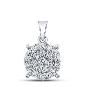 Diamond Cluster Pendant | 10kt White Gold Womens Round Diamond Cluster Pendant 1/2 Cttw | Splendid Jewellery GND