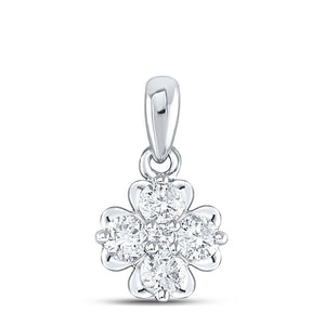 Diamond Cluster Pendant | 10kt White Gold Womens Round Diamond Cluster Pendant 1/3 Cttw | Splendid Jewellery GND