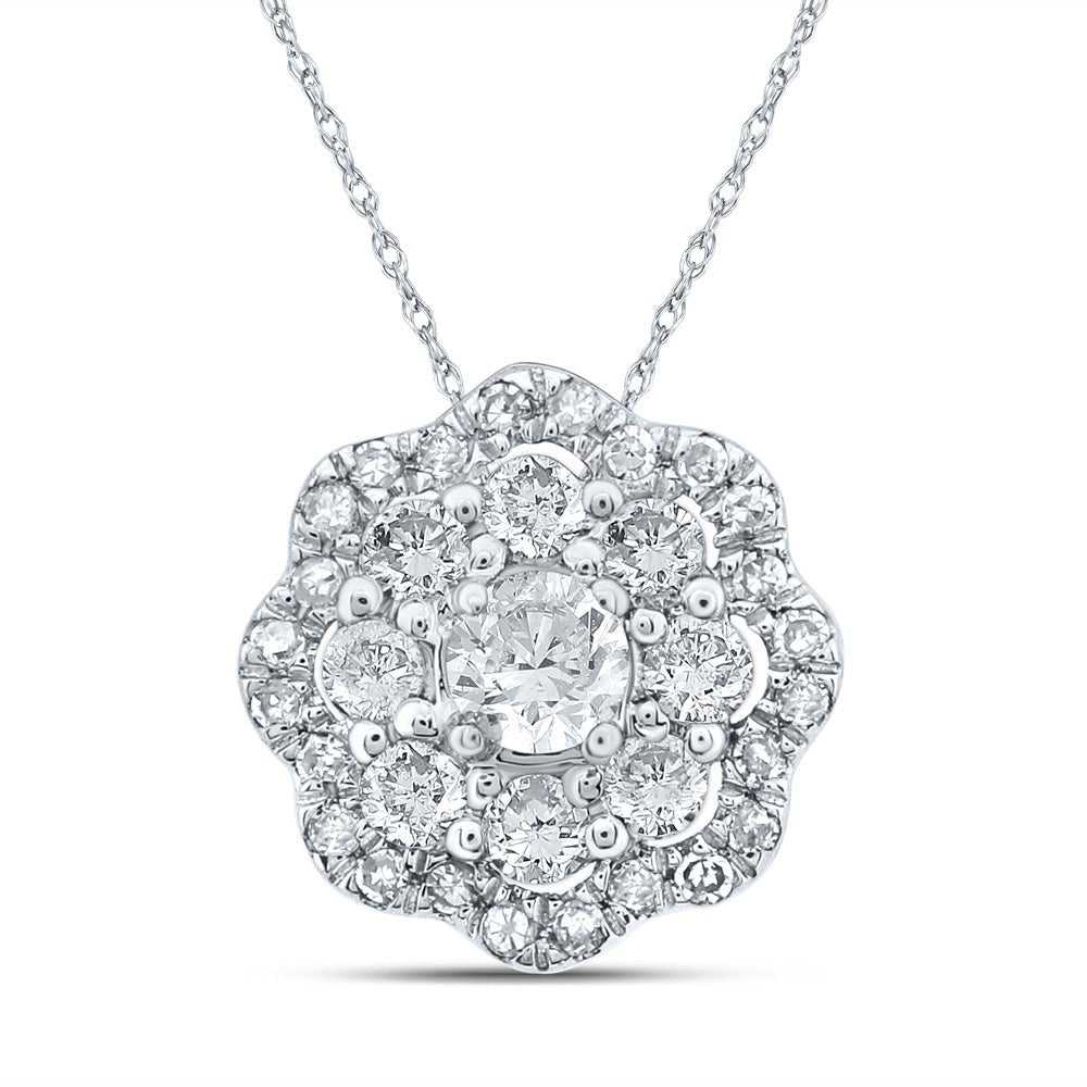 Diamond Cluster Pendant | 10kt White Gold Womens Round Diamond Cluster Pendant 1/4 Cttw | Splendid Jewellery GND