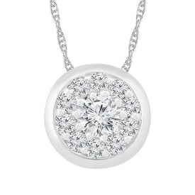 Enchanted Brilliance Diamond Cluster Pendant Top view from the 10Kt White Gold Womens Round Diamond Cluster Pendant 1 6 Cttwpin284073 collection by Splendid Jewellery