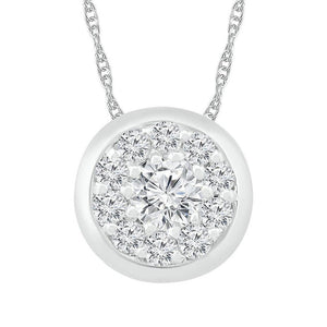 Diamond Cluster Pendant | 10kt White Gold Womens Round Diamond Cluster Pendant 1/6 Cttw | Splendid Jewellery GND