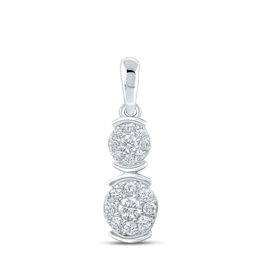 Diamond Cluster Pendant | 10kt White Gold Womens Round Diamond Double Cluster Pendant 1/4 Cttw | Splendid Jewellery GND
