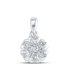 Load image into Gallery viewer, Radiant Blooms Diamond Pendant Top view from the 10Kt White Gold Womens Round Diamond Flower Cluster Pendant 1 3 Cttwpin289305 collection by Splendid Jewellery