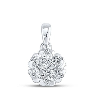 Diamond Cluster Pendant | 10kt White Gold Womens Round Diamond Flower Cluster Pendant 1/3 Cttw | Splendid Jewellery GND