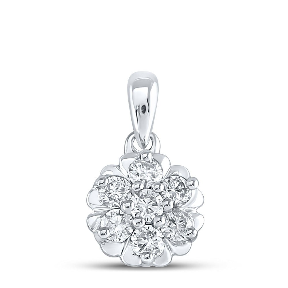 Diamond Cluster Pendant | 10kt White Gold Womens Round Diamond Flower Cluster Pendant 1/3 Cttw | Splendid Jewellery GND