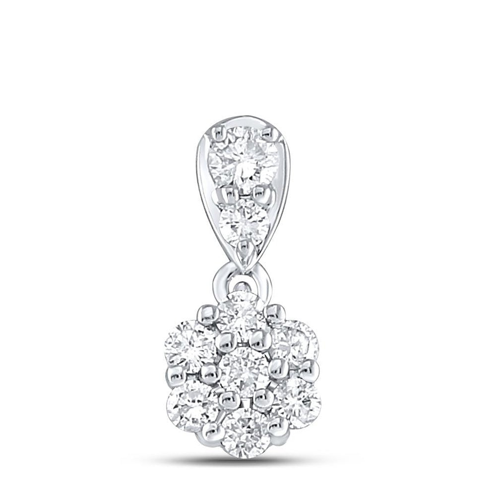 Diamond Cluster Pendant | 10kt White Gold Womens Round Diamond Flower Cluster Pendant 1/5 Cttw | Splendid Jewellery GND