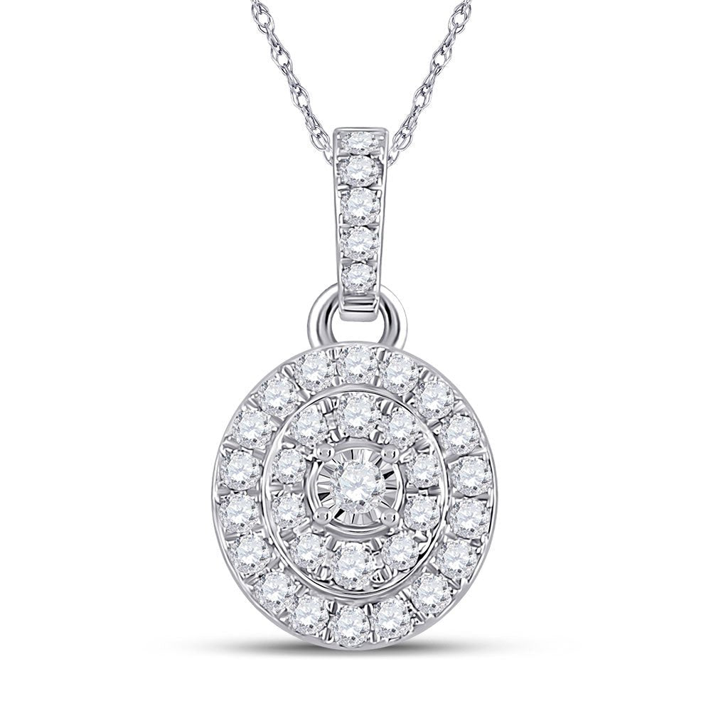 Diamond Cluster Pendant | 10kt White Gold Womens Round Diamond Oval Pendant 1/3 Cttw | Splendid Jewellery GND