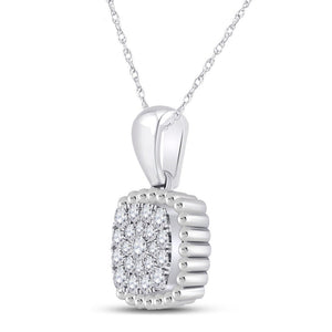 Diamond Cluster Pendant | 10kt White Gold Womens Round Diamond Square Pendant 1/6 Cttw | Splendid Jewellery GND