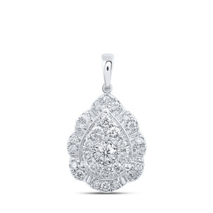 Diamond Cluster Pendant | 10kt White Gold Womens Round Diamond Teardrop Pendant 1 Cttw | Splendid Jewellery GND