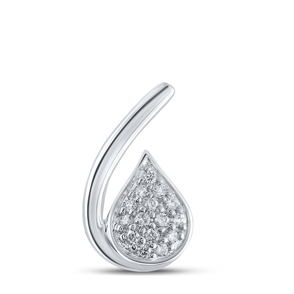 Diamond Cluster Pendant | 10kt White Gold Womens Round Diamond Teardrop Pendant 1/10 Cttw | Splendid Jewellery GND