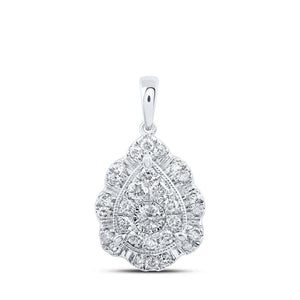 Diamond Cluster Pendant | 10kt White Gold Womens Round Diamond Teardrop Pendant 1/2 Cttw | Splendid Jewellery GND